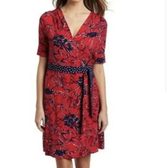 Lilly Pulitzer adalie wrap red/navy dress size S - Picture 2 of 12